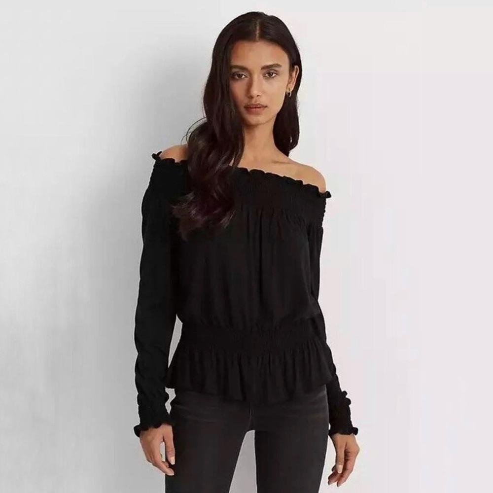 Lauren‎ Ralph Lauren Women Black Viscose Jersey Off-the-Shoulder Top